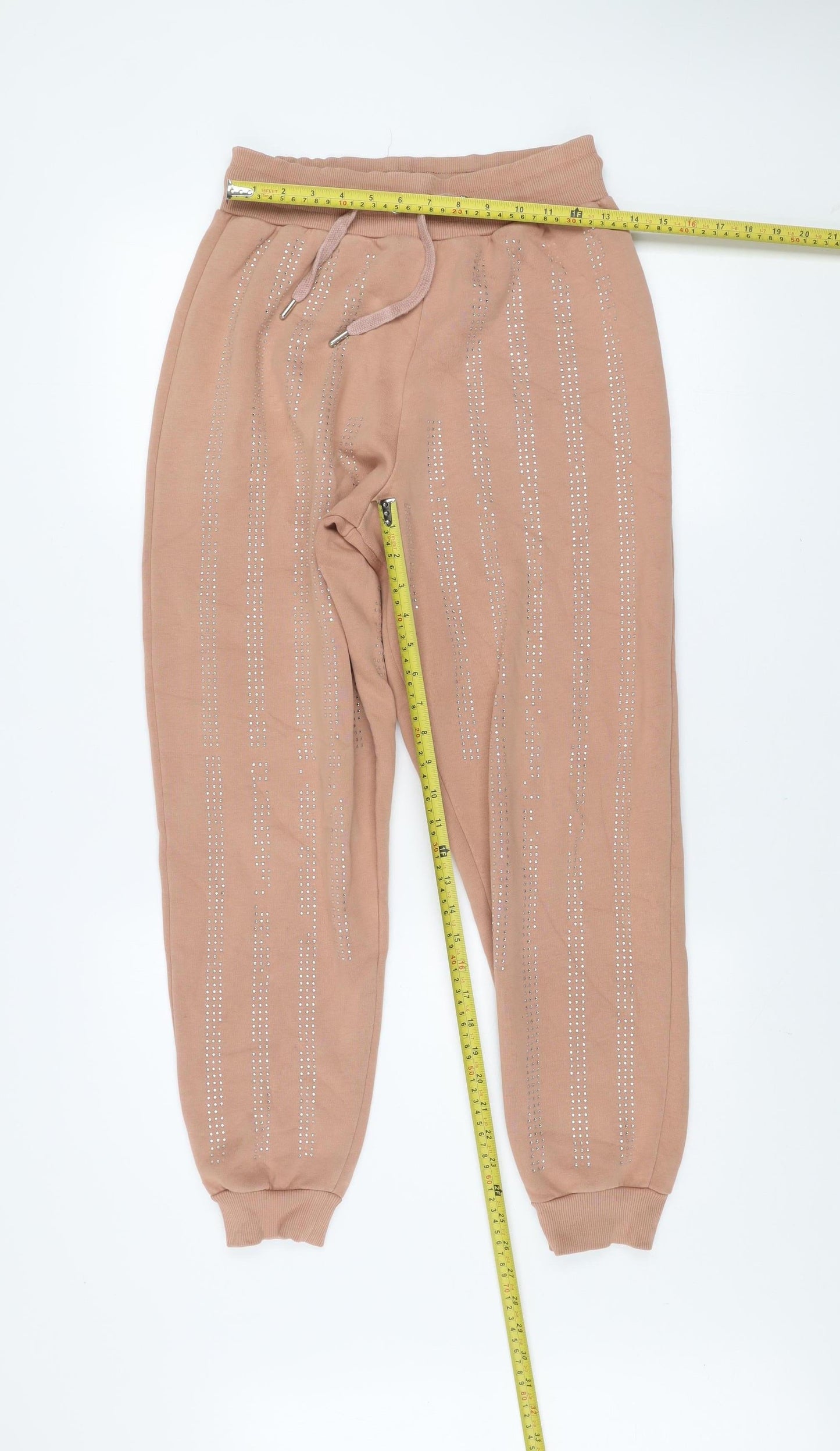 River Island Women’s Beige XS Jogger Trousers with Rhinestone Detail