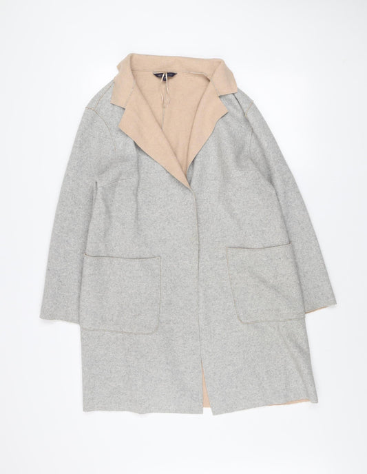 Marks and Spencer Women Grey Beige Coatigan Size 14 Petite Wool Blend