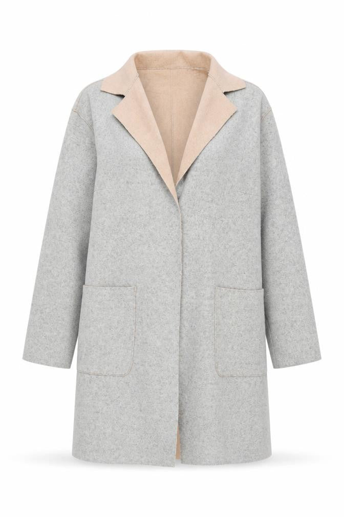 Marks & Spencer Women Grey Beige Coatigan Size 14 Petite Wool Blend