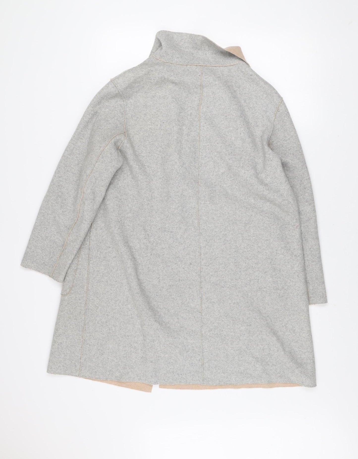 Marks and Spencer Women Grey Beige Coatigan Size 14 Petite Wool Blend