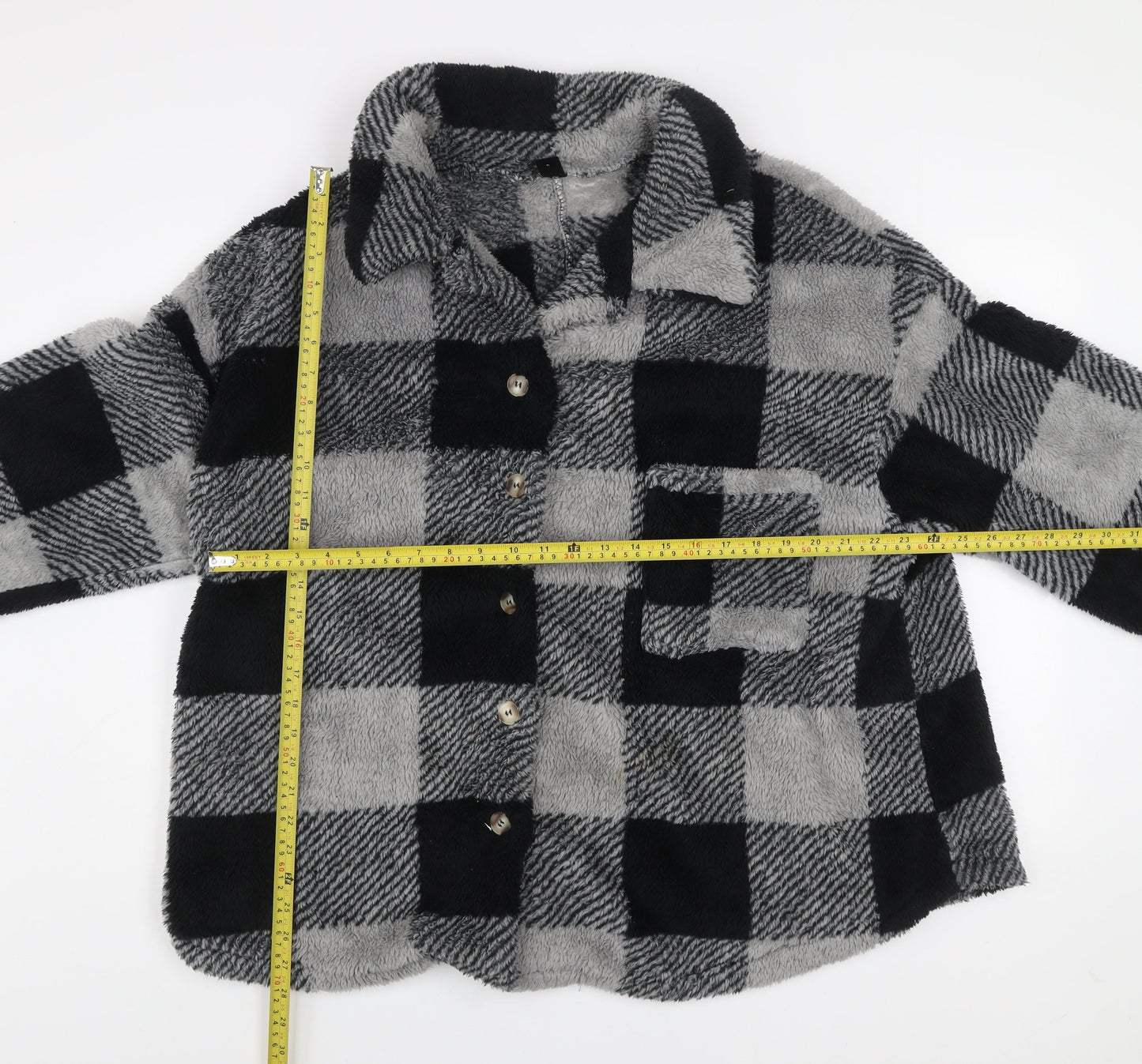 SHEIN Curve Women’s Grey Check Fleece Button Jacket 2XL