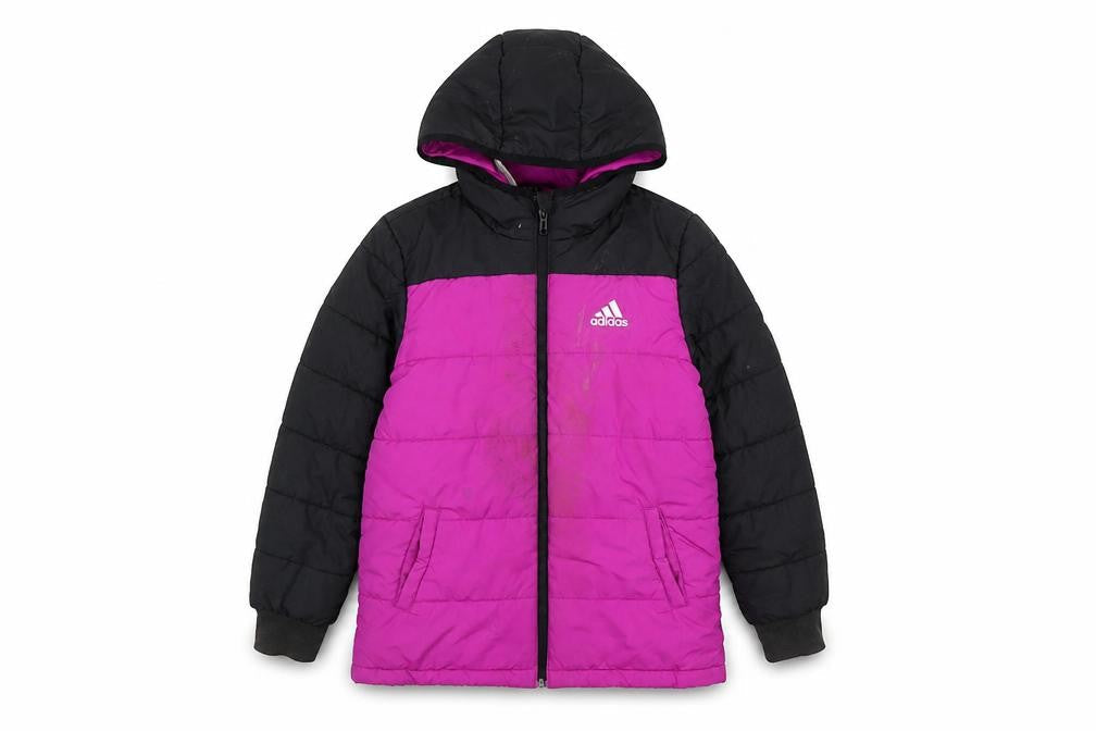 Adidas Girls Black & Pink Hooded Puffer Jacket 9-10 Years