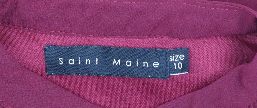 Saint Maine Women Red Size 10 Ruffle High Neck Long Sleeve Shift Dress