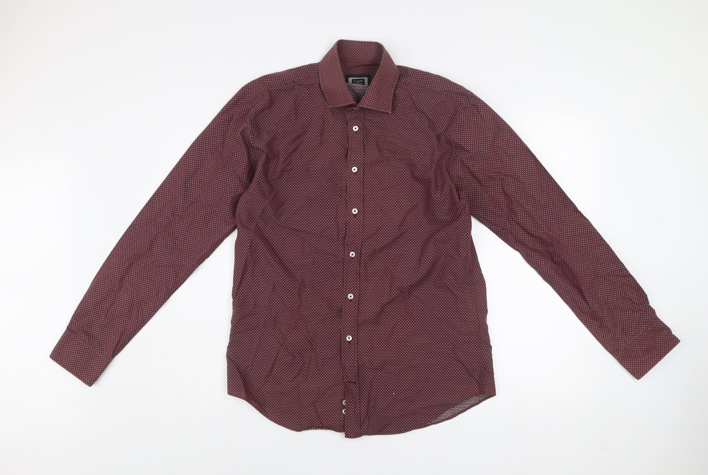 Bugatti Men's Red Geometric Long Sleeve Cotton Dress Shirt M 39/40