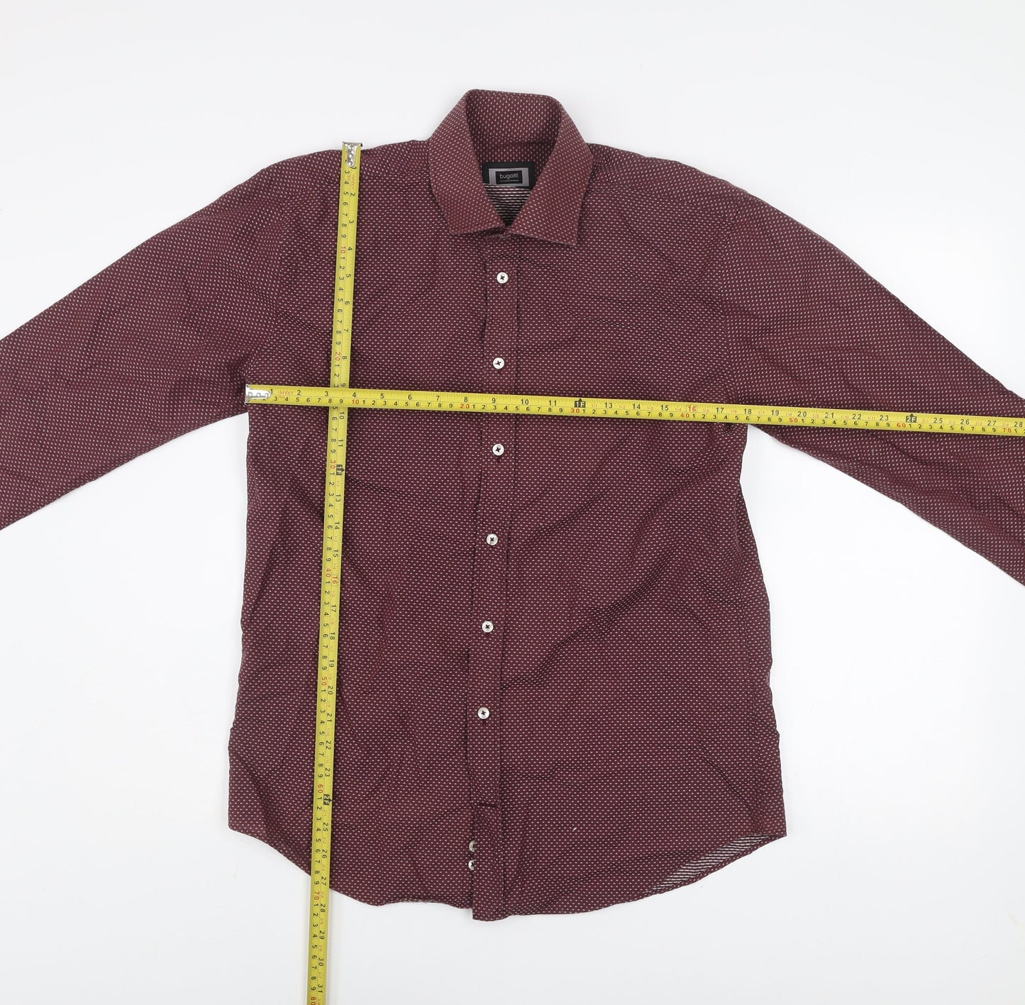 Bugatti Men's Red Geometric Long Sleeve Cotton Dress Shirt M 39/40