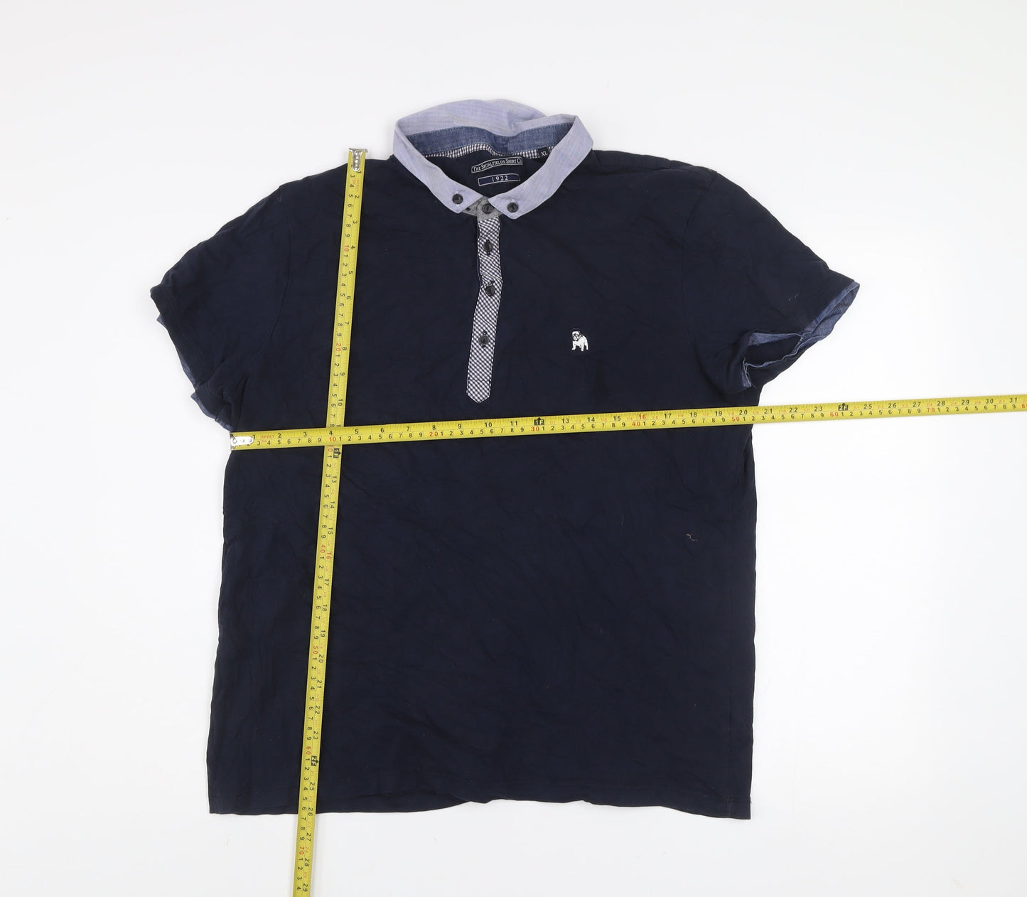 The Spitalfields Shirt Co Mens Blue XL Short Sleeve Cotton Polo