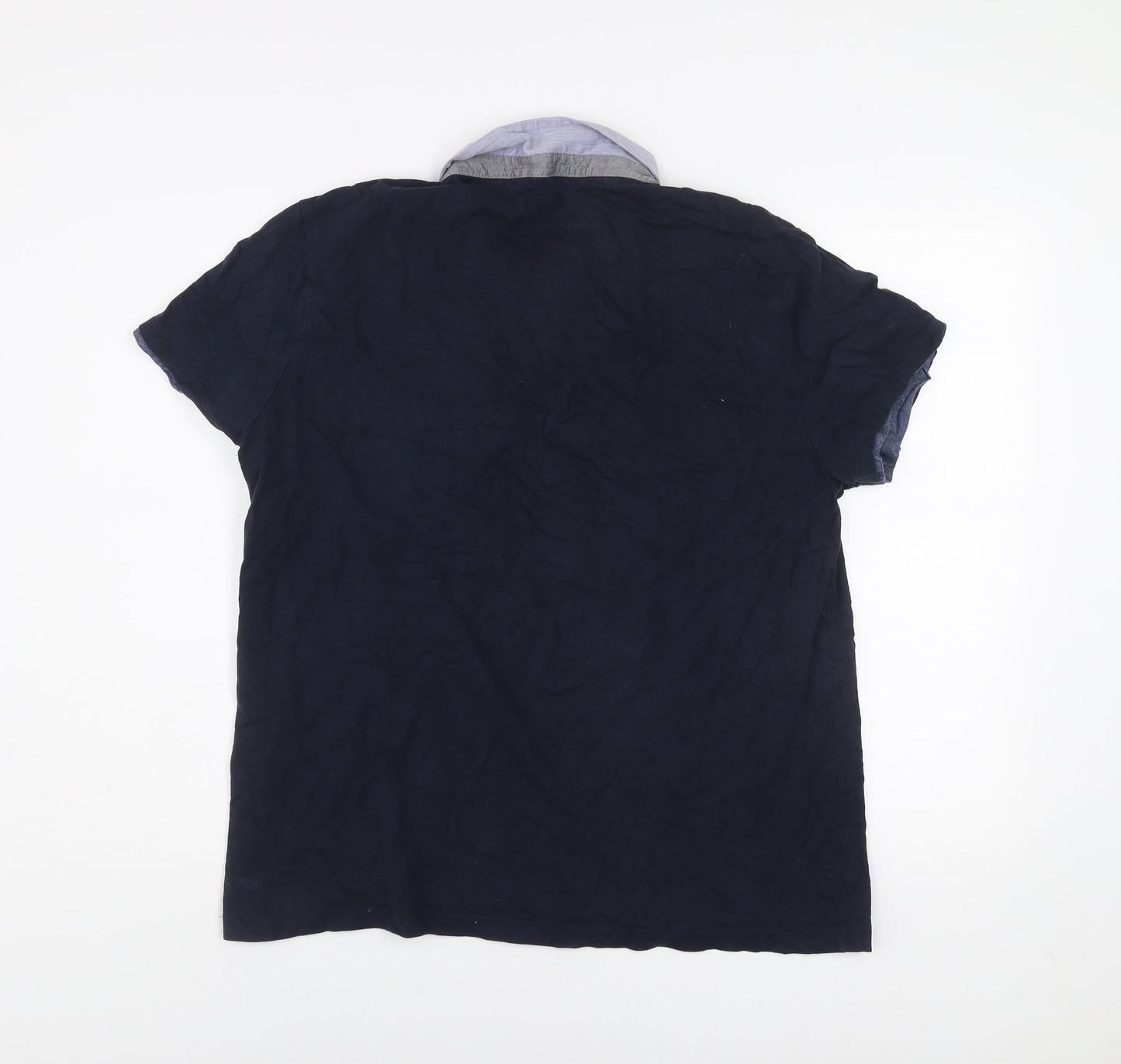 The Spitalfields Shirt Co Mens Blue XL Short Sleeve Cotton Polo