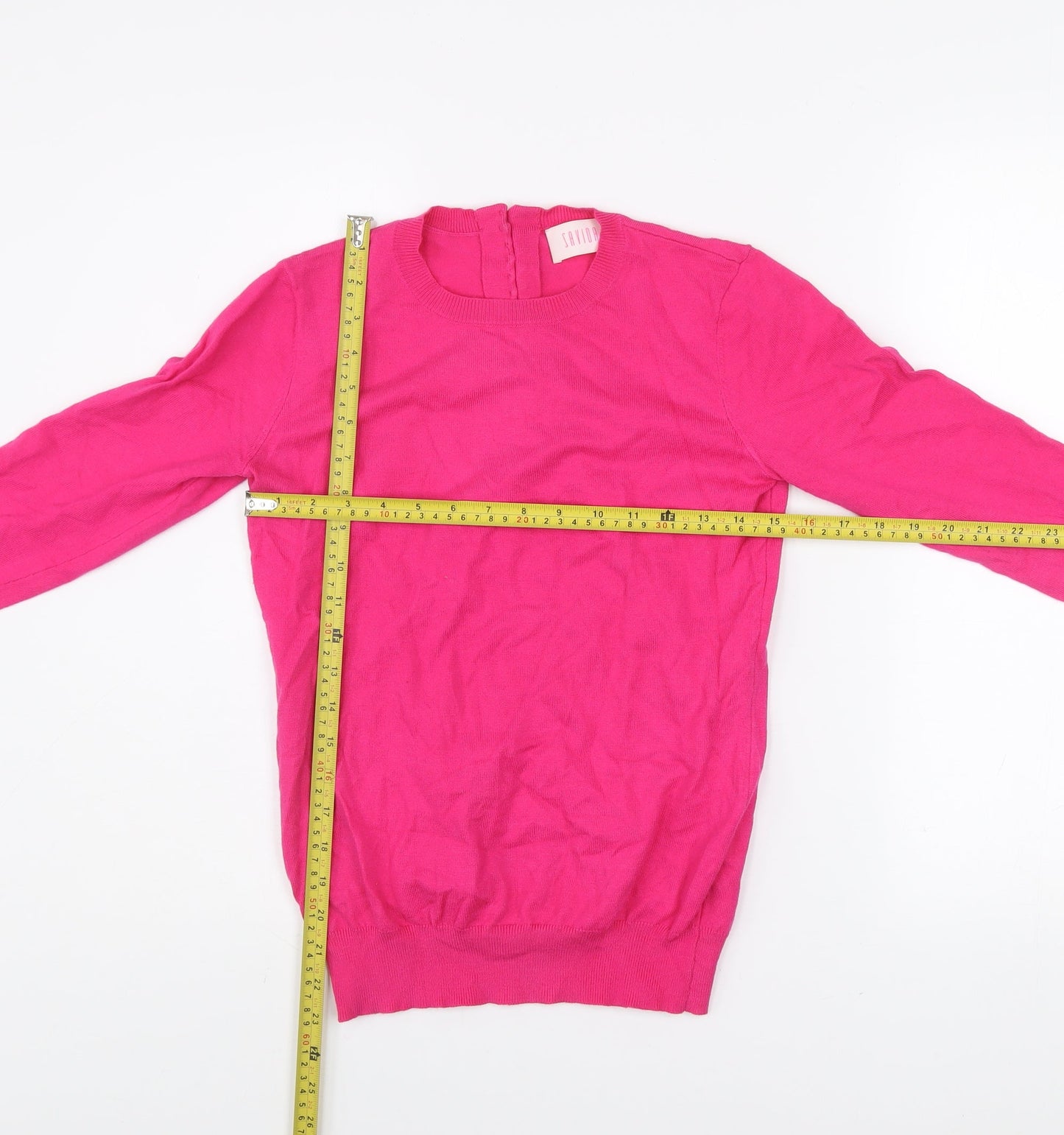 Savida Women's Pink XS Crew Neck Button Back Jumper