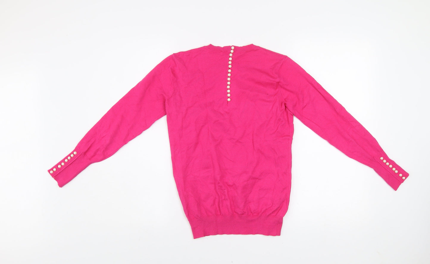 Savida Women's Pink XS Crew Neck Button Back Jumper