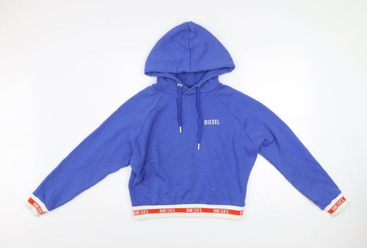 Diesel Women Blue Hooded Pullover Sweatshirt XS Cotton Blend