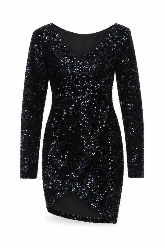 Lavish Alice Women's Black Sequin Velvet Off Shoulder Bodycon Mini Dress Size 10
