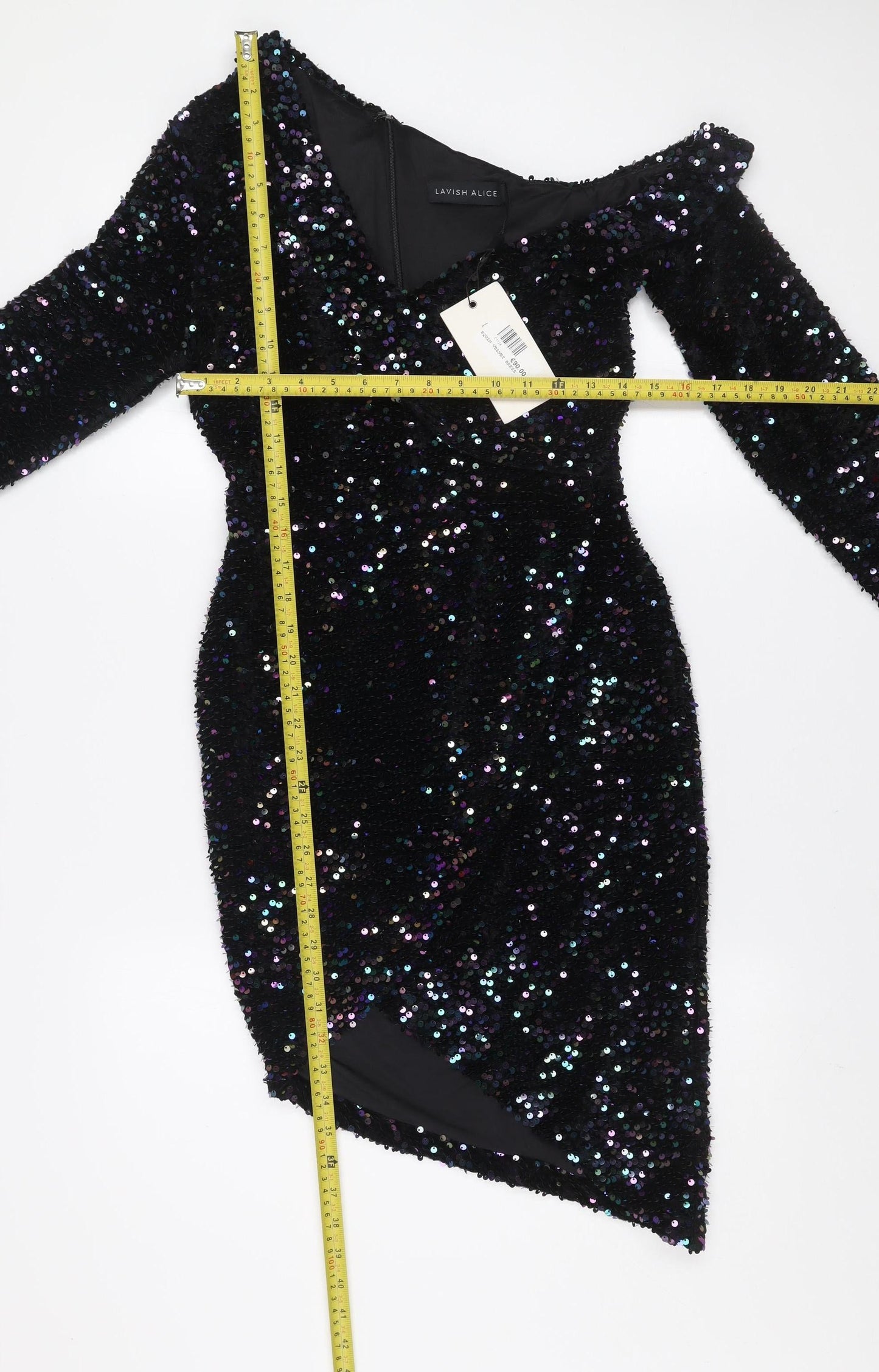 Lavish Alice Women's Black Sequin Velvet Off Shoulder Bodycon Mini Dress Size 10