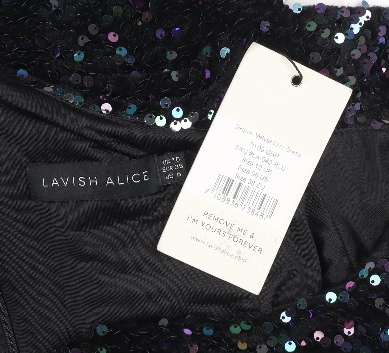 Lavish Alice Women's Black Sequin Velvet Off Shoulder Bodycon Mini Dress Size 10