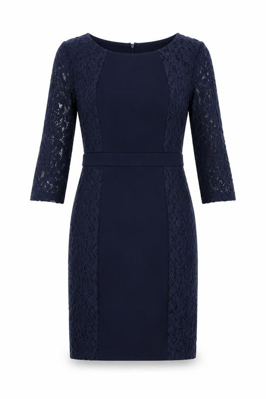 Fenn Wright Manson Women Blue Lace Sheath Knee Length Dress Size 10
