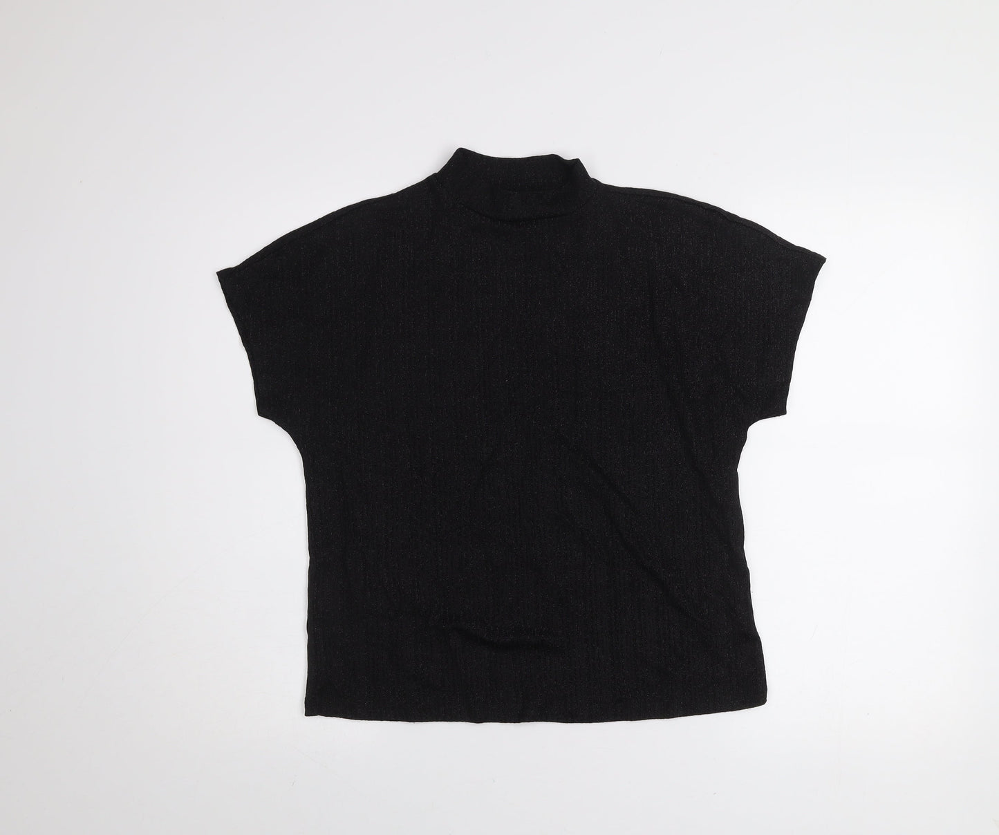Jacqueline de Yong Womens Black Mock Neck Short Sleeve Top XS