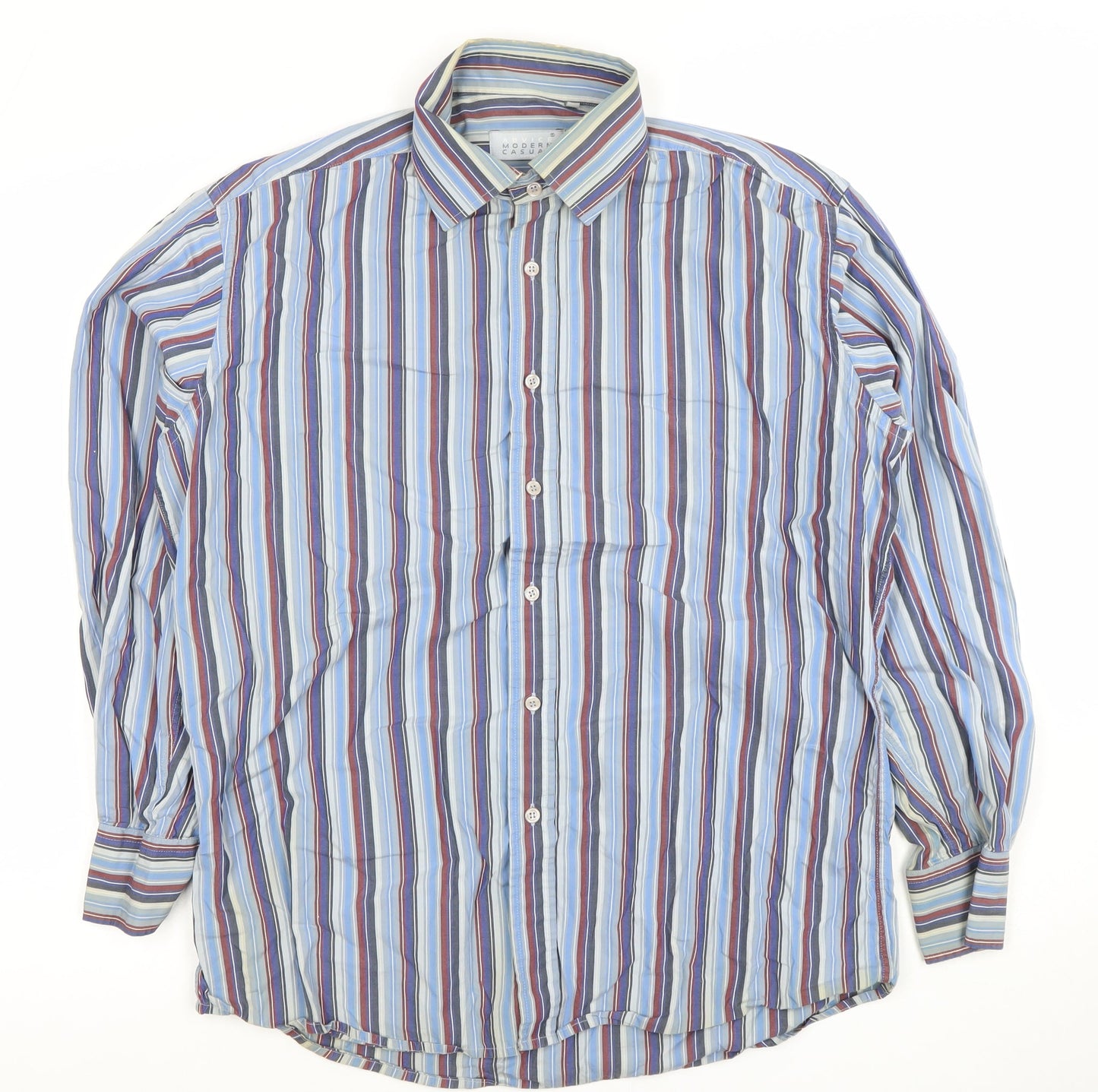 Advice Modern Casual Men's Blue Striped Long Sleeve Dress Shirt Size L