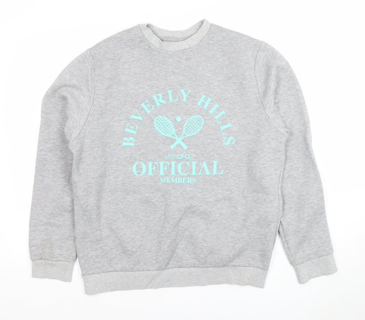 BoohooMAN Mens Grey Beverly Hills Logo Sweatshirt Size M