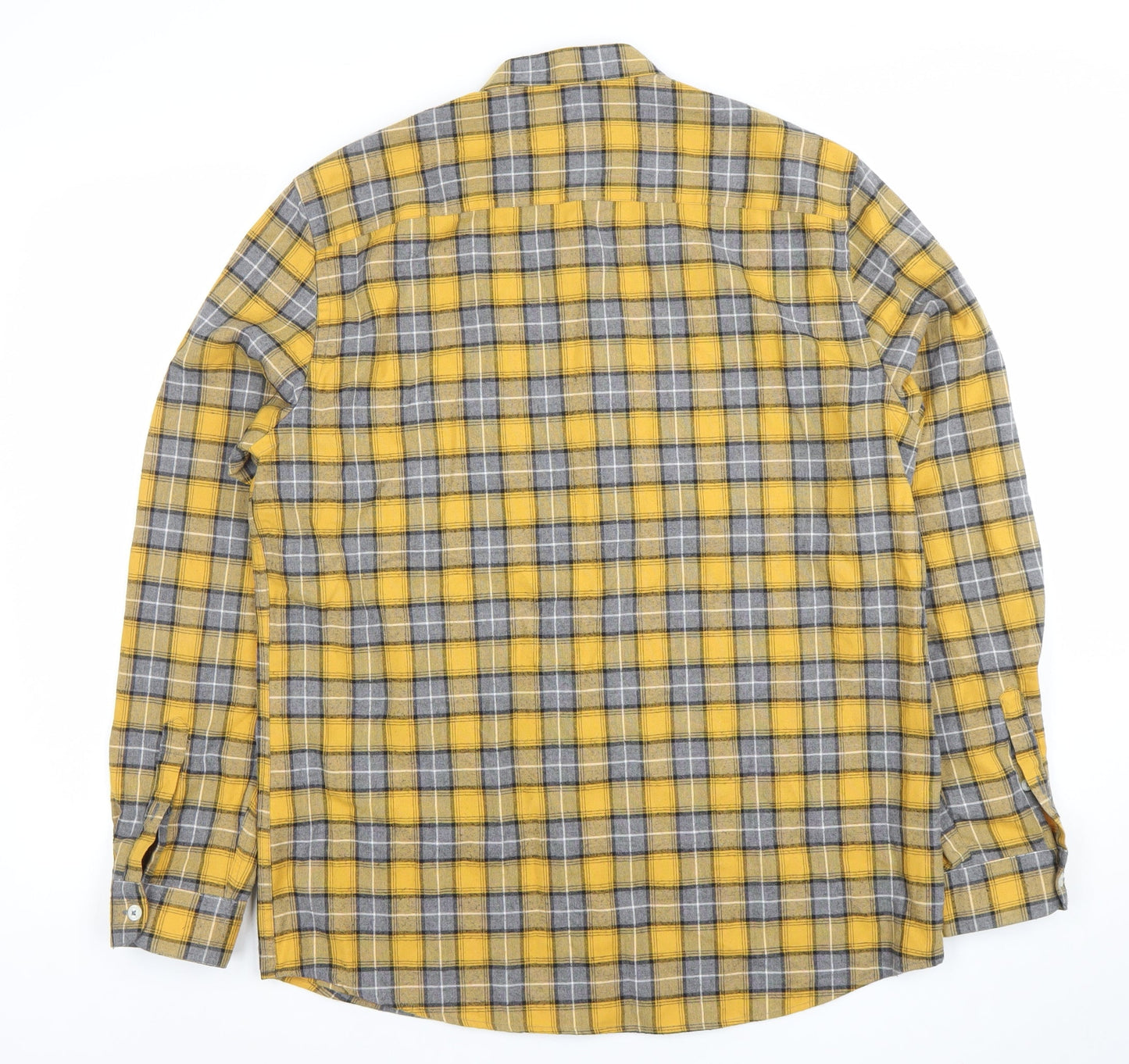 Paul Calvin Men's Yellow Grey Check Long Sleeve Dress Shirt Size L