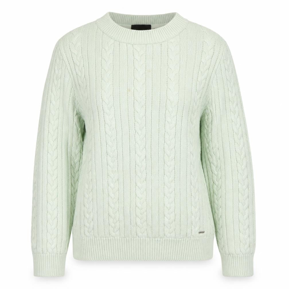 Diesel Women's Green Cable-Knit Crew Neck Jumper Size S