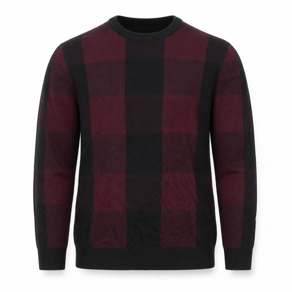 SELECTED HOMME Men's Multicoloured Check Cotton Crew Neck Jumper M