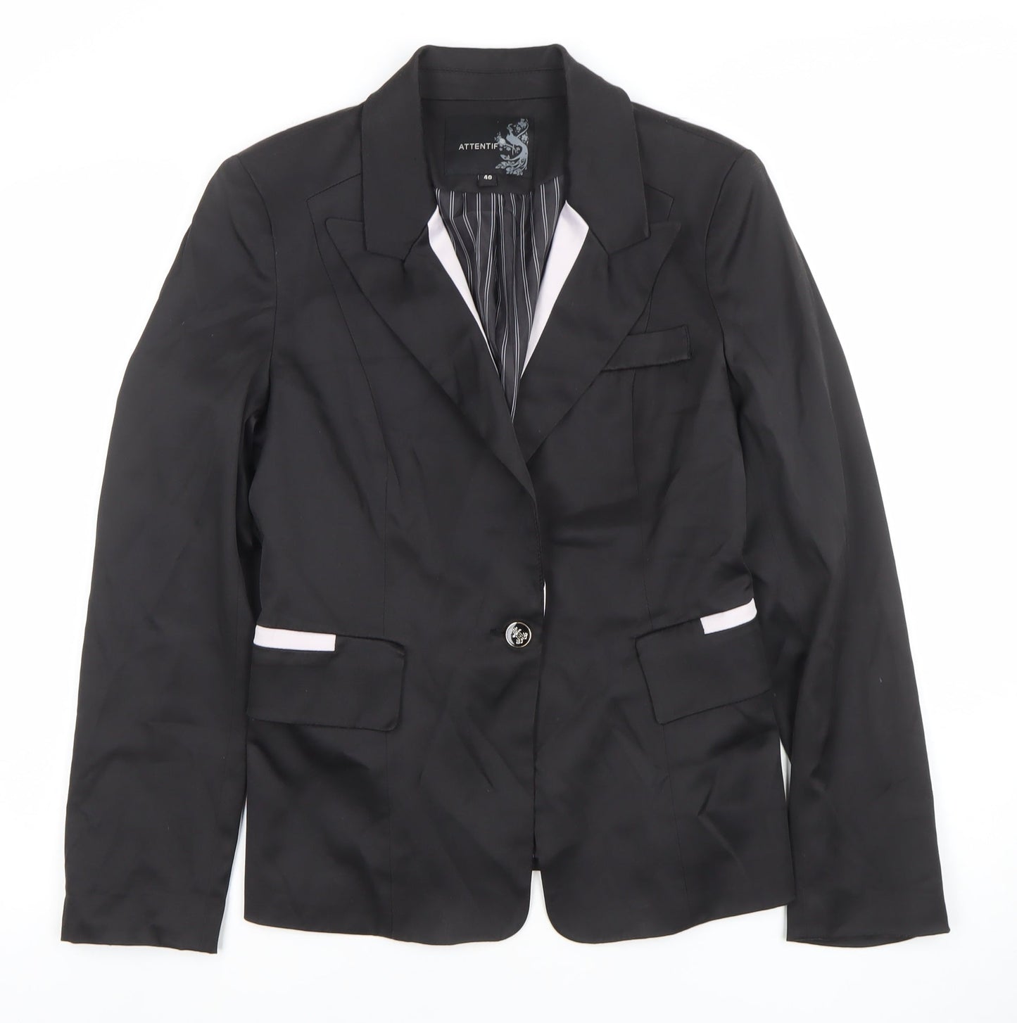 Attentif Womens Black Size 12 Tailored Single-Breasted Blazer
