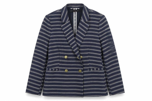 Next Women Navy Striped Double-Breasted Blazer UK 10 Classic Fit
