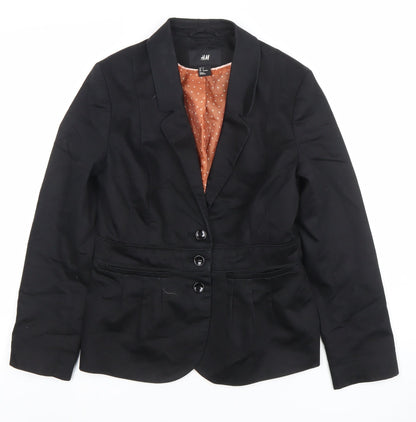 H&M Women's Black Size 10 Cotton Blend Single-Breasted Blazer
