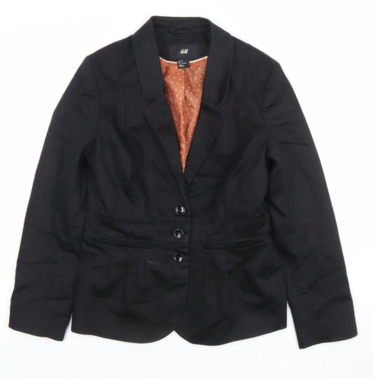 H&M Women's Black Size 10 Cotton Blend Single-Breasted Blazer