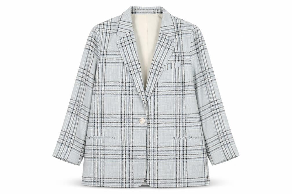 Primark Women Beige Check Single-Breasted Blazer Size 20