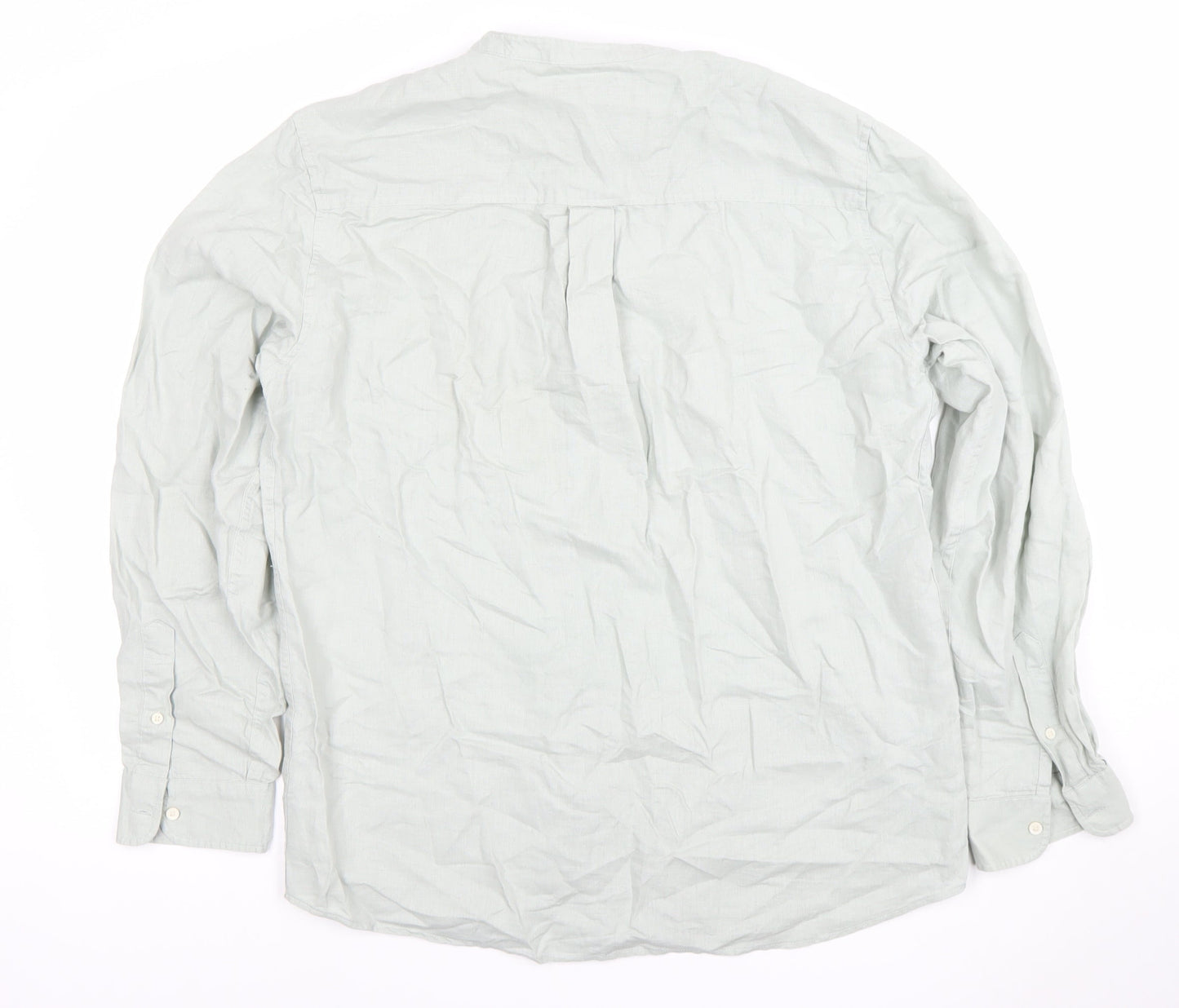 ZARA Men’s Green Band Collar Long Sleeve Cotton Shirt Size L