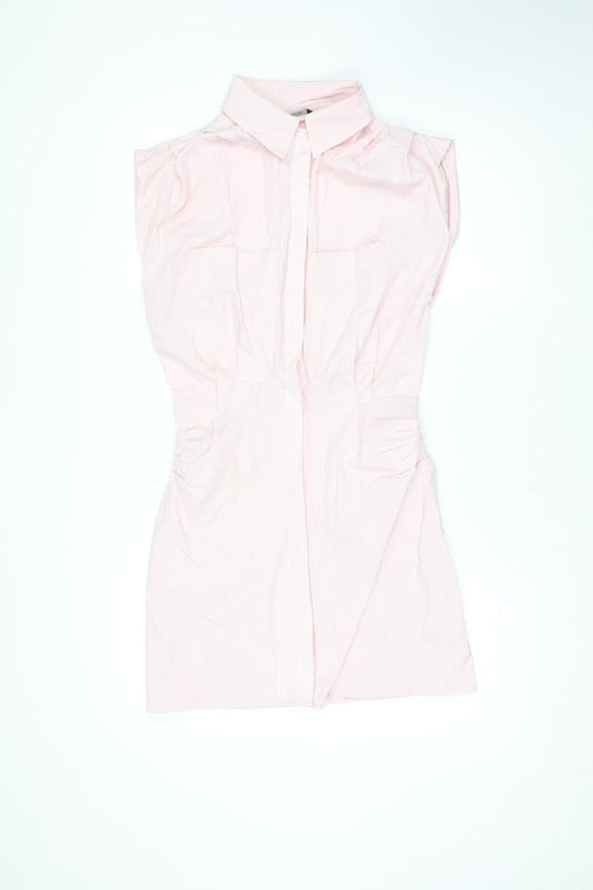 ZARA Women Pink Cotton Stretch Shirt Dress Size S