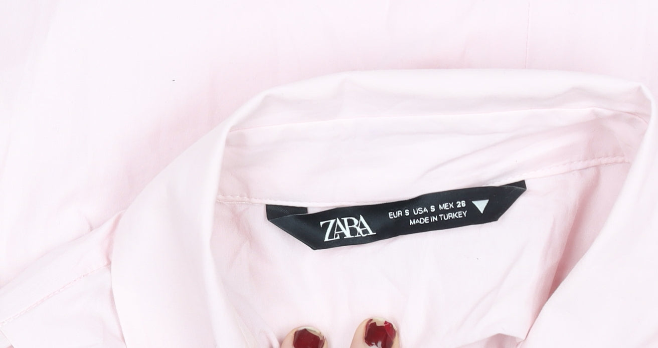 ZARA Women Pink Cotton Stretch Shirt Dress Size S
