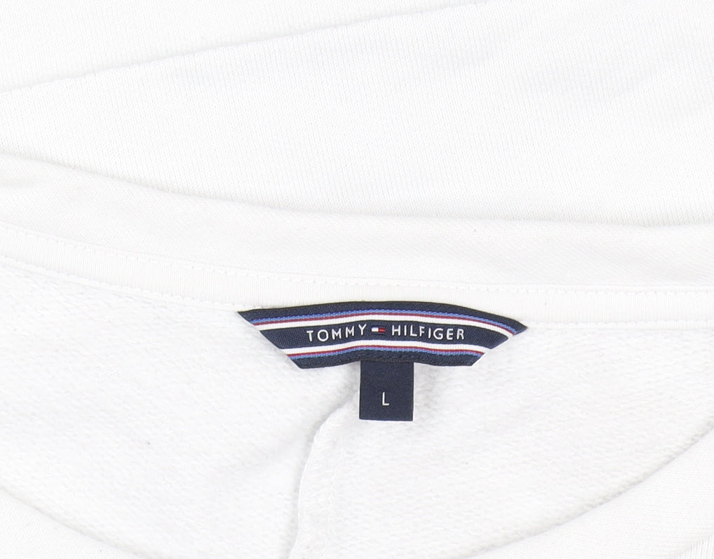 Tommy Hilfiger Women's White Love Logo Sweatshirt L Cotton Casual