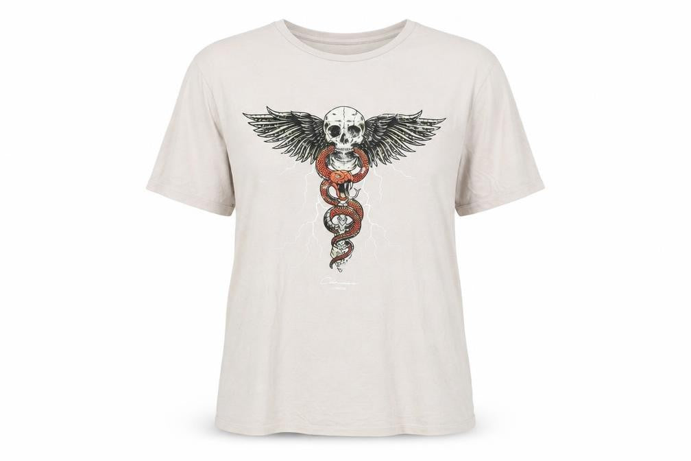 Closure London Womens Beige Skull Snake Graphic Cotton T-Shirt L