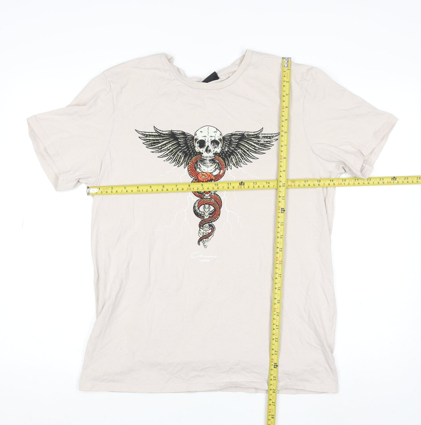 Closure London Womens Beige Skull Snake Graphic Cotton T-Shirt L