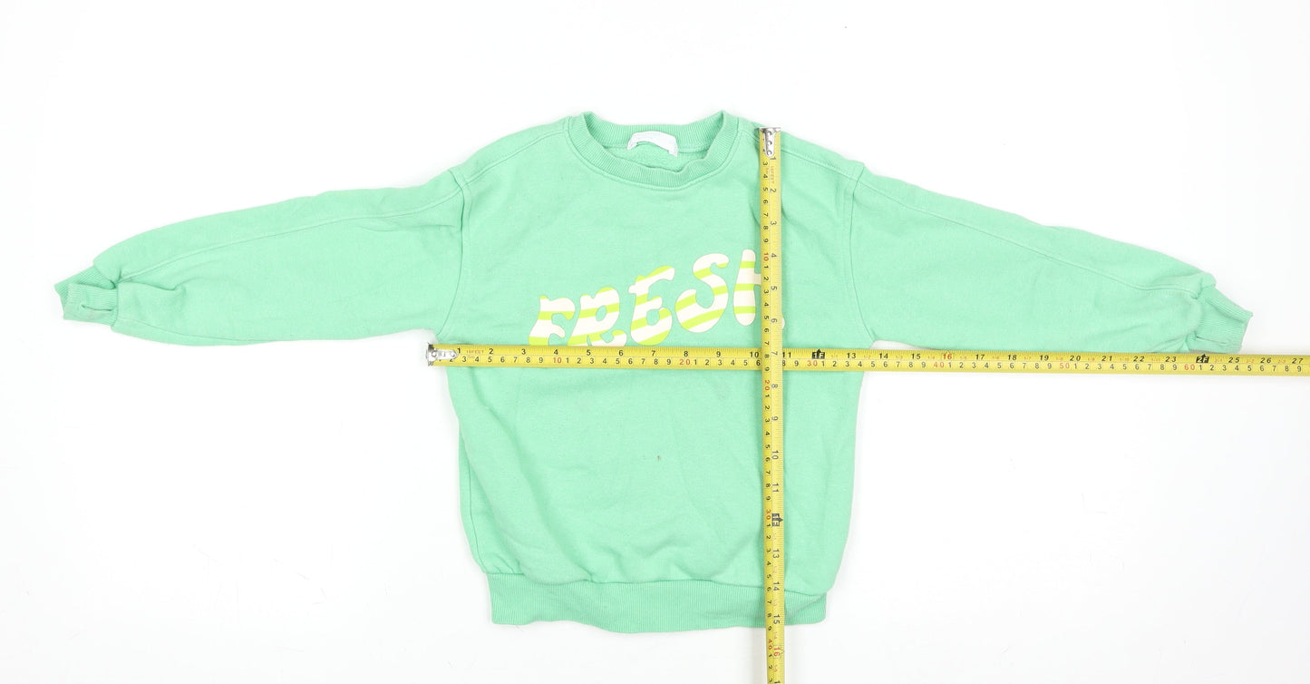 Boys Green 'Fresh' Sweatshirt 3-4 Years Cotton Blend Crew Neck