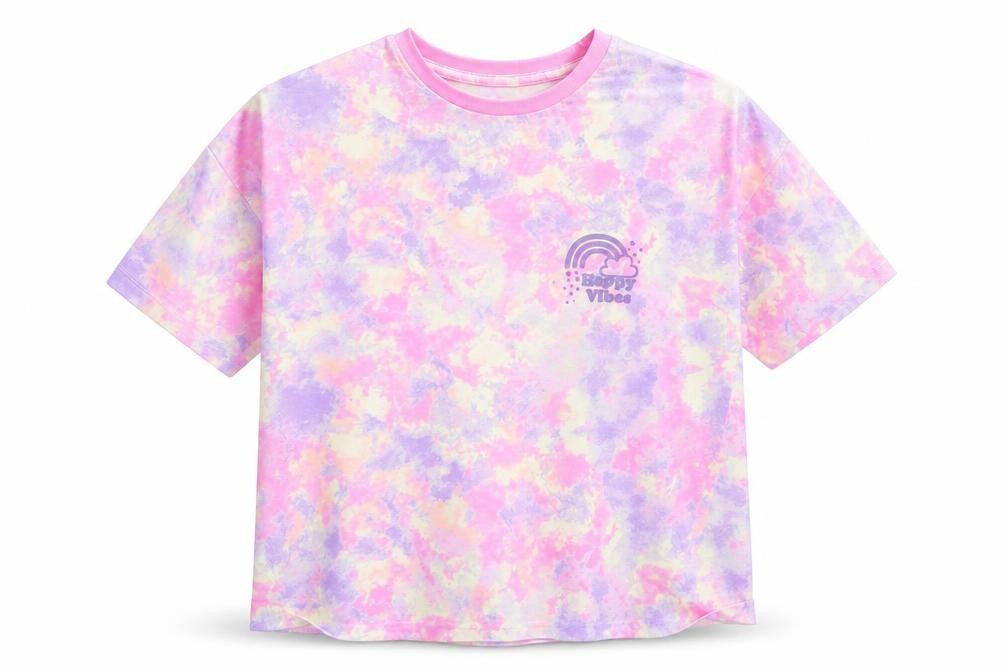 Dunnes Stores Girls Multicoloured Tie Dye Cotton T-Shirt L Happy Vibes