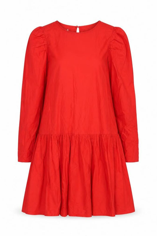 H&M Women Red Cotton Swing Dress Size 10 Long Sleeve Casual