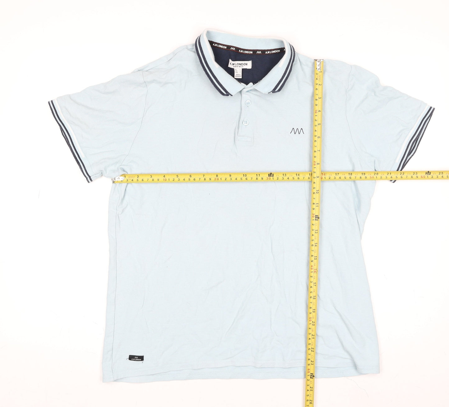 A.M London Men's Light Blue Cotton Polo Shirt Size L Short Sleeve