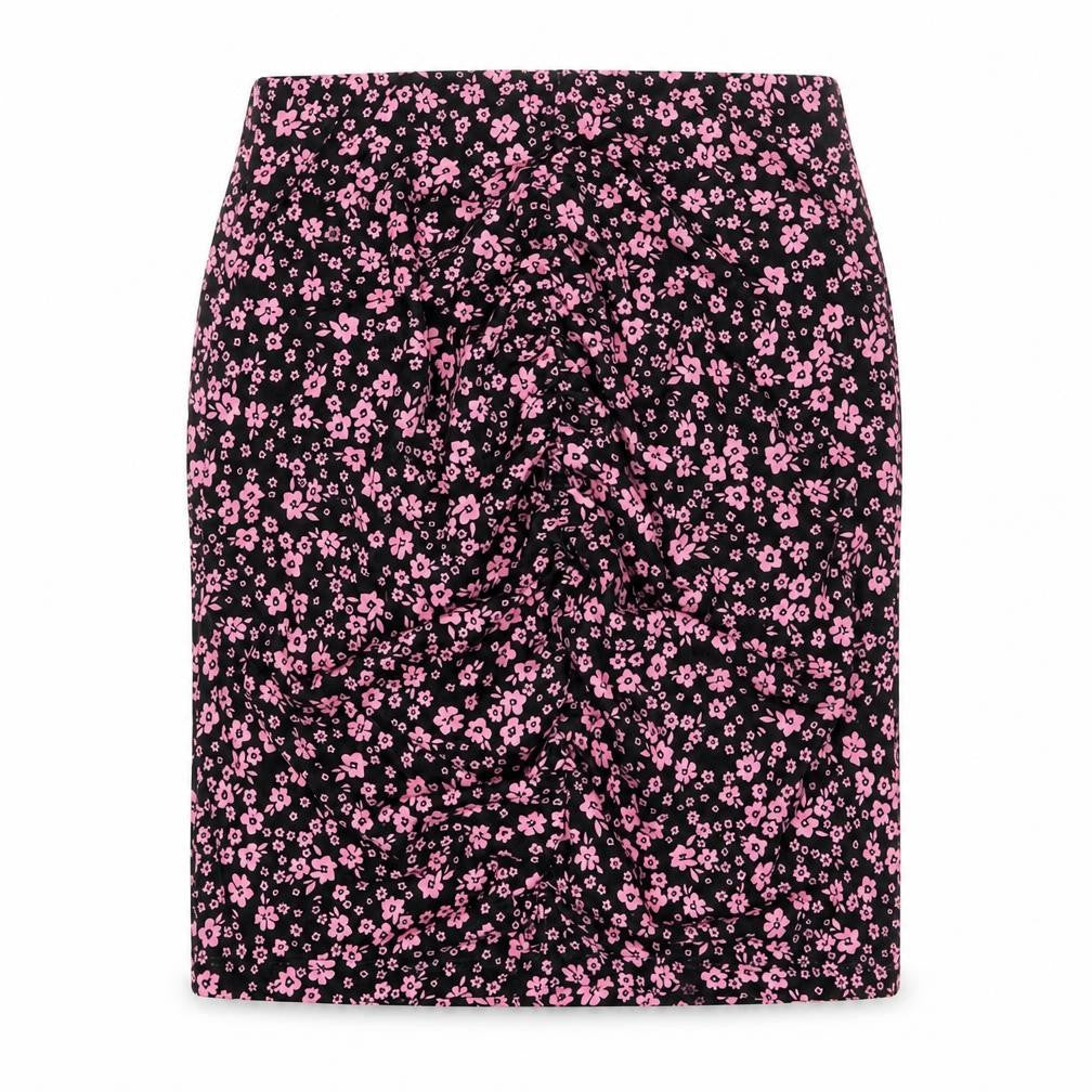 H&M Divided Women's XS Black Pink Floral Stretch Pencil Skirt