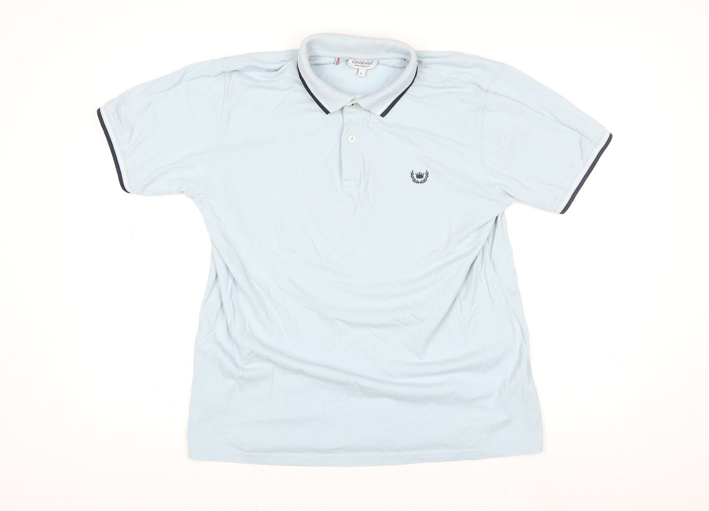 Consenso Men Blue Cotton Short Sleeve Polo Shirt L