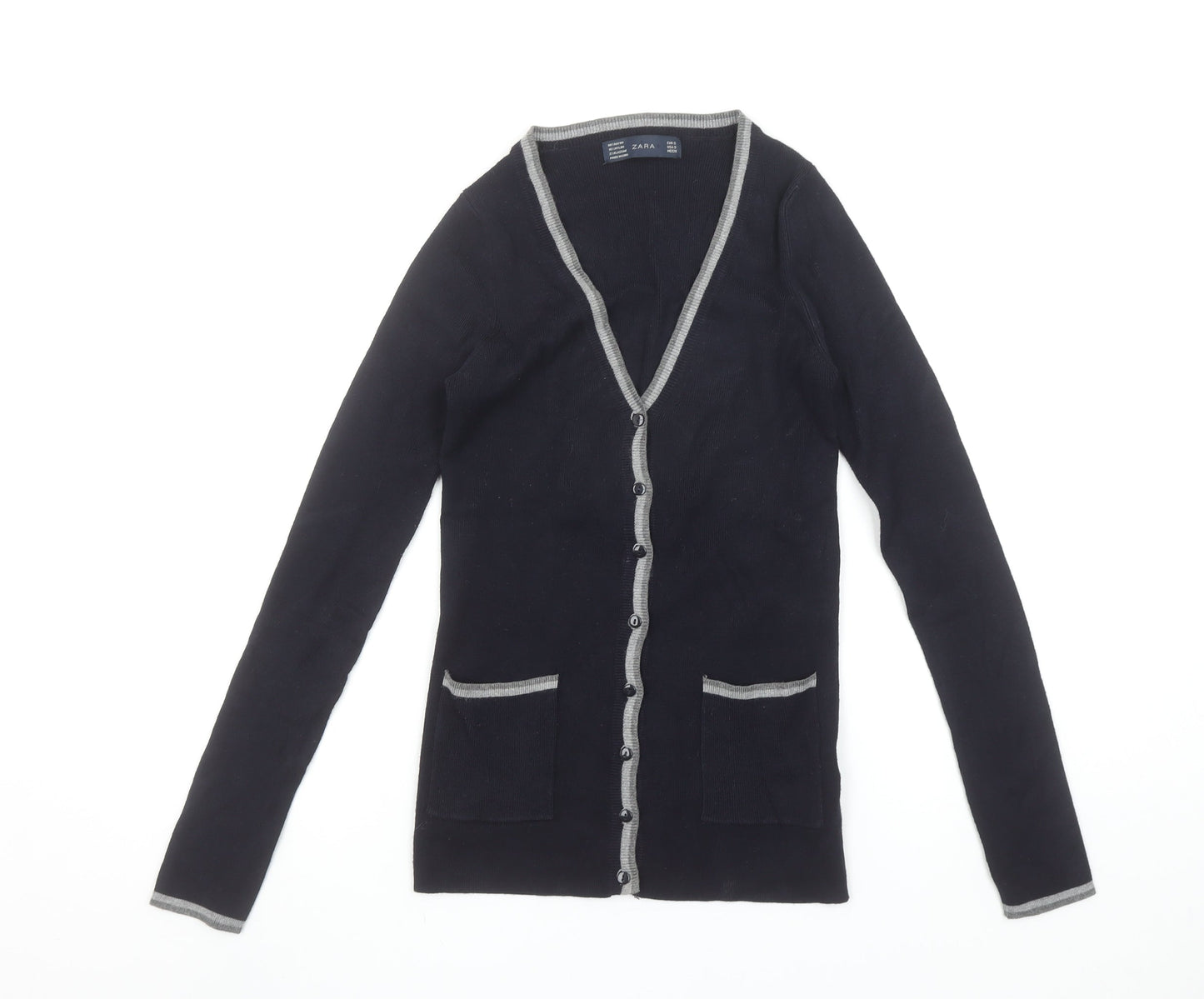 Zara Womens Black V-Neck Slim Fit Long Sleeve Cardigan Size S