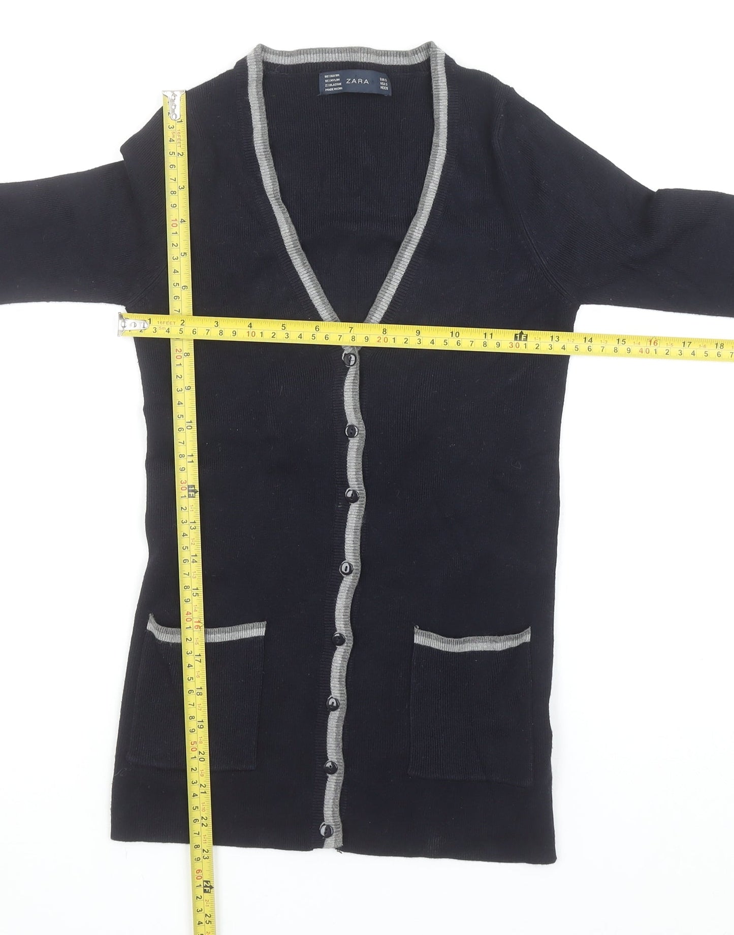 Zara Womens Black V-Neck Slim Fit Long Sleeve Cardigan Size S