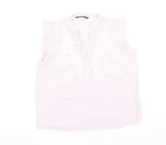 Dunnes Stores Women Pink Striped Cotton Sleeveless Blouse S