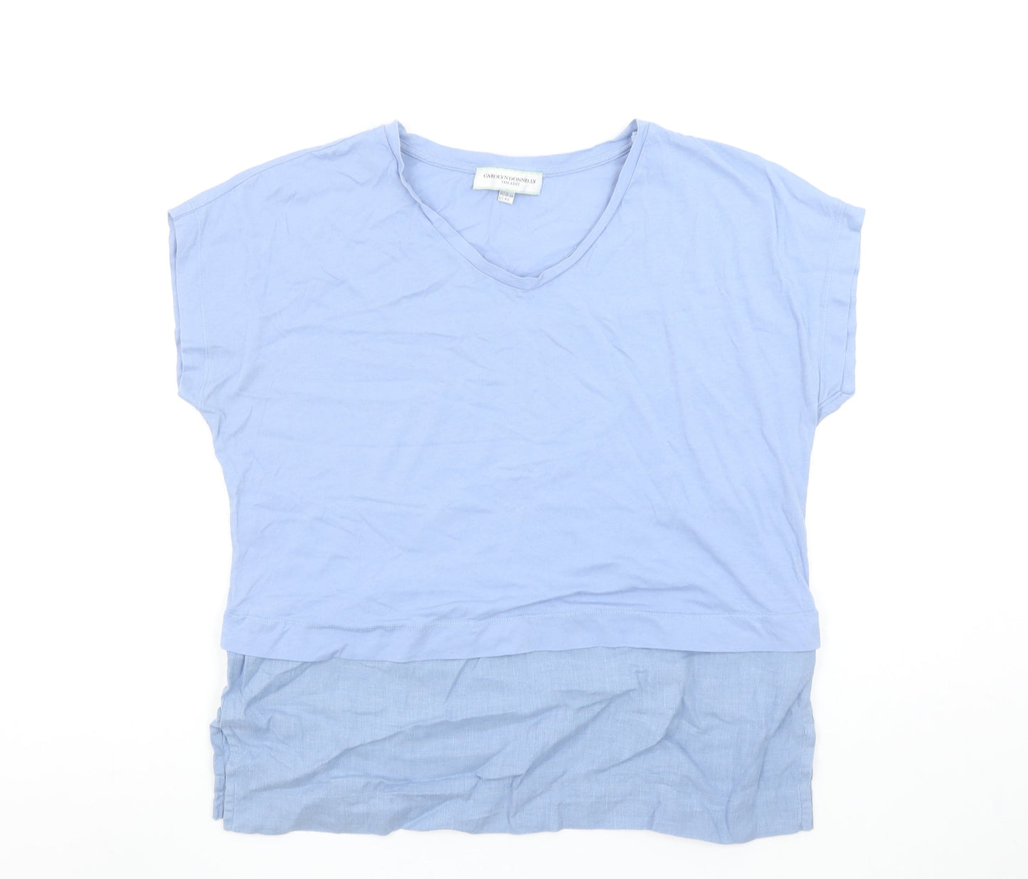 Carolyn Donnelly The Edit Women's Blue V-Neck Cotton Linen T-Shirt Size S