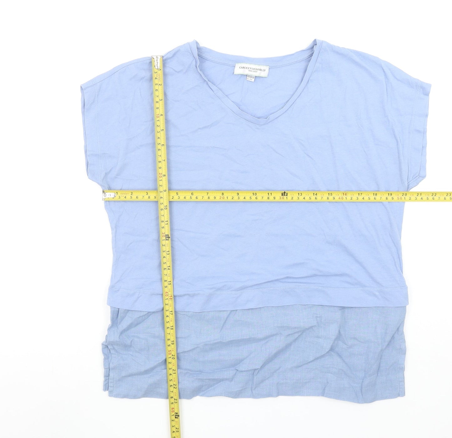 Carolyn Donnelly The Edit Women's Blue V-Neck Cotton Linen T-Shirt Size S