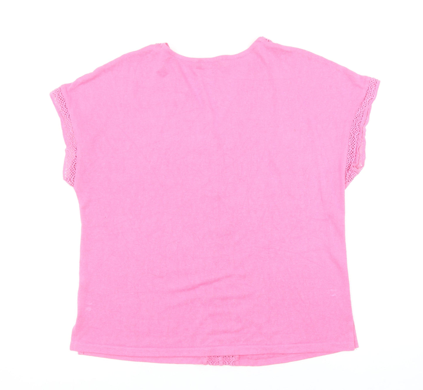 Dunnes Stores Women's Pink V-Neck Crochet Trim T-Shirt Size M