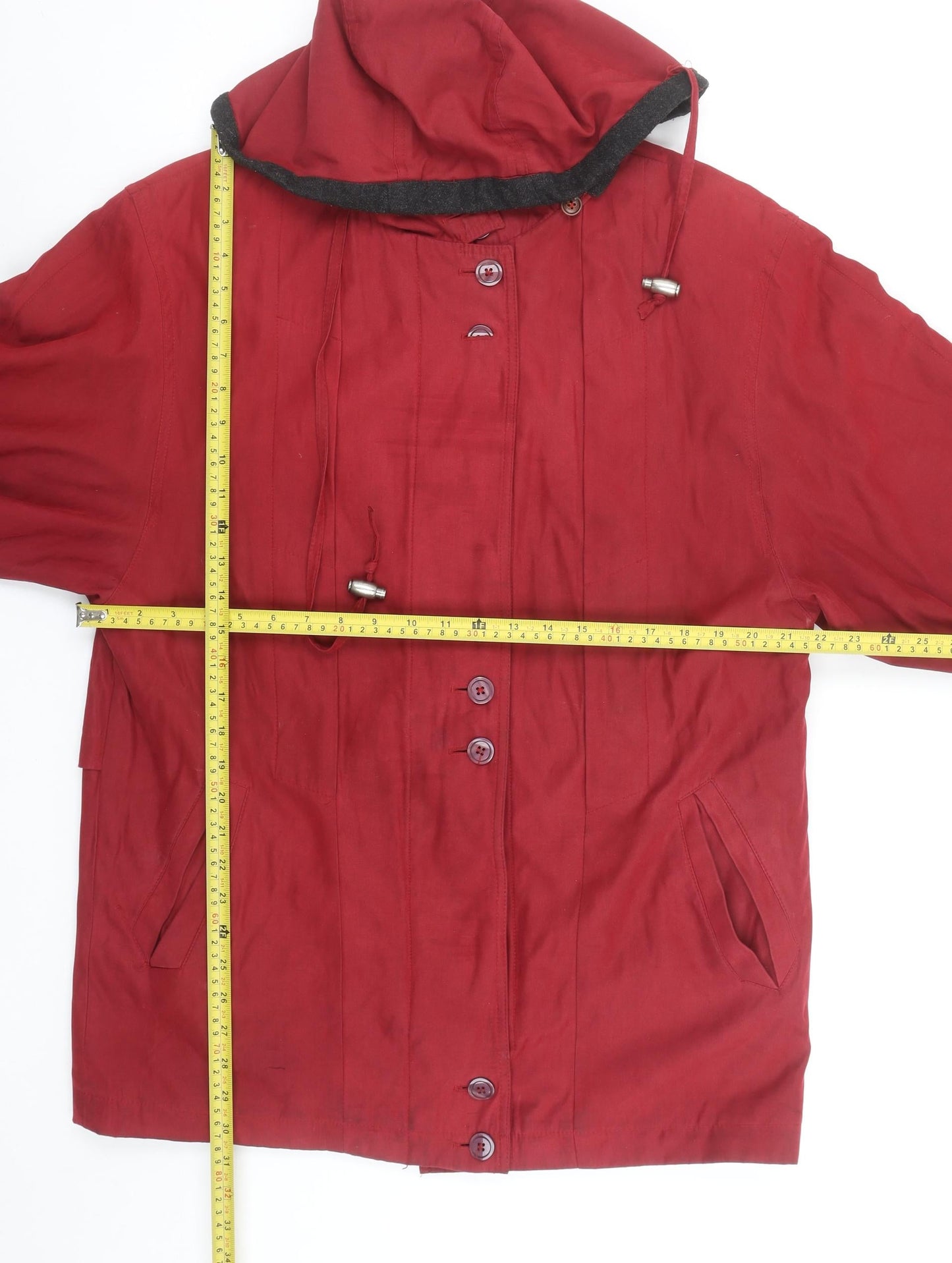 Savannah Women's Red Hooded Mid-Length Cotton Blend Rain Coat UK 10