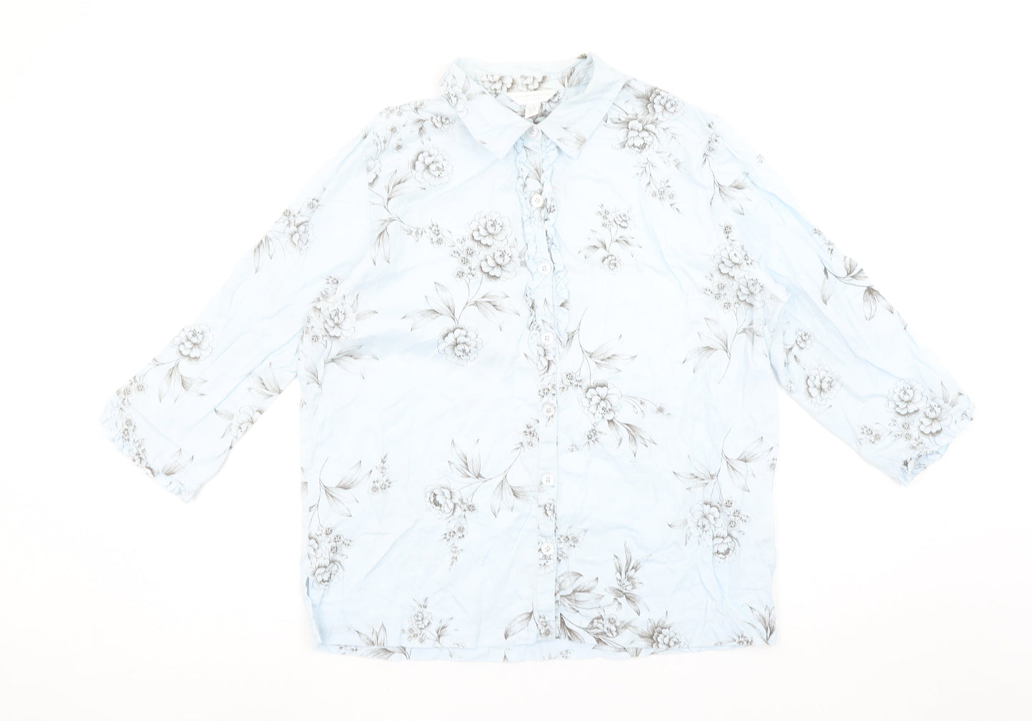 Charter Club Women’s Blue Floral Cotton Button-Up Shirt M
