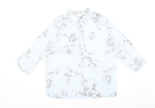Charter Club Women’s Blue Floral Cotton Button-Up Shirt M